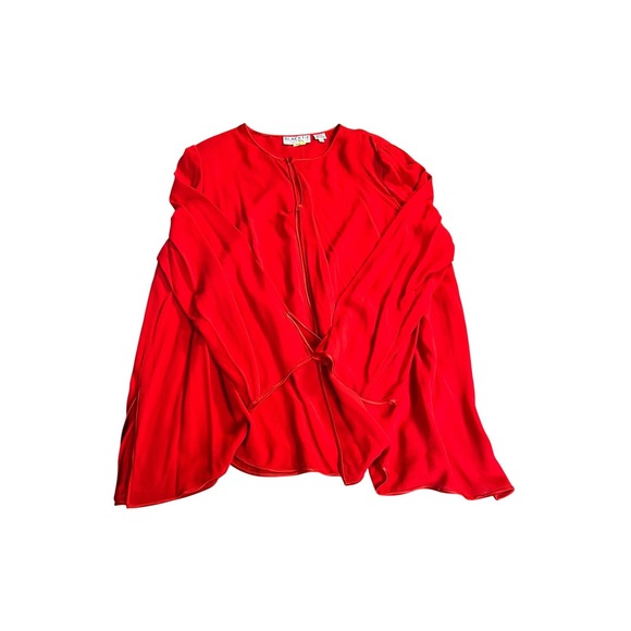 BLACK TIE OLEG CASSINI Vintage Red 100% Silk Jacket Pants Set Women's Size 16 - Picture 5 of 8